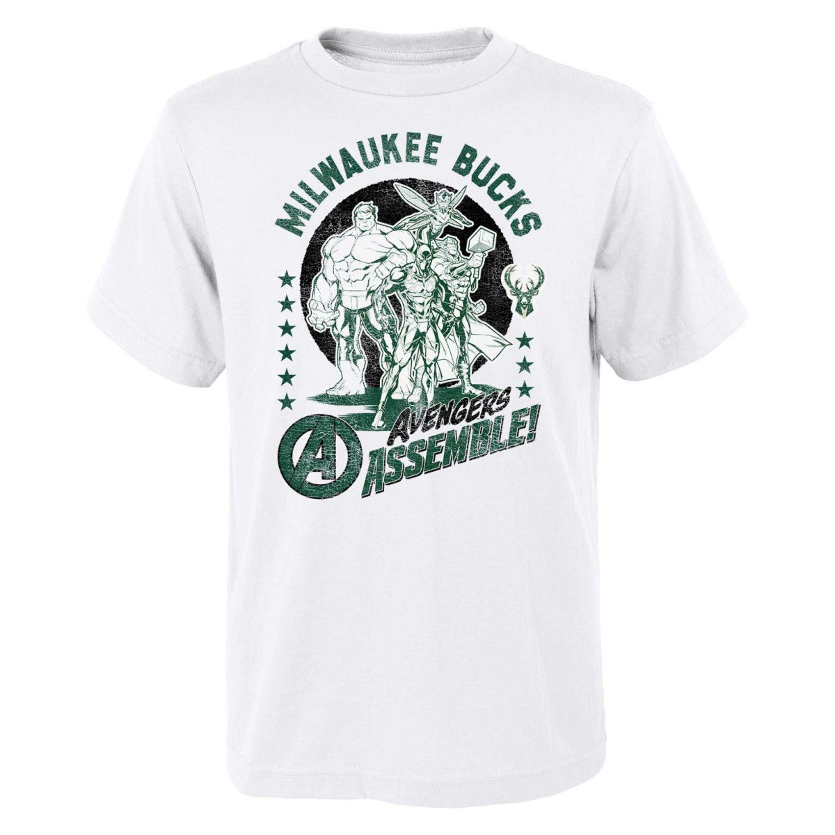 White Milwaukee Bucks Youth NBA x Marvel Avengers Squad T-Shirt | NBA