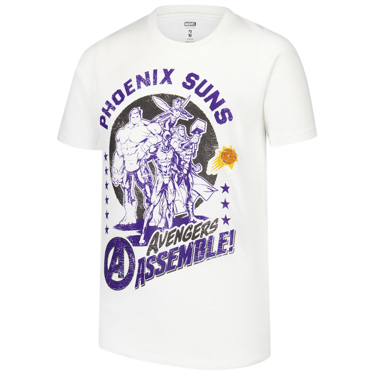 White Phoenix Suns Youth NBA x Marvel Avengers Squad T-Shirt | NBA