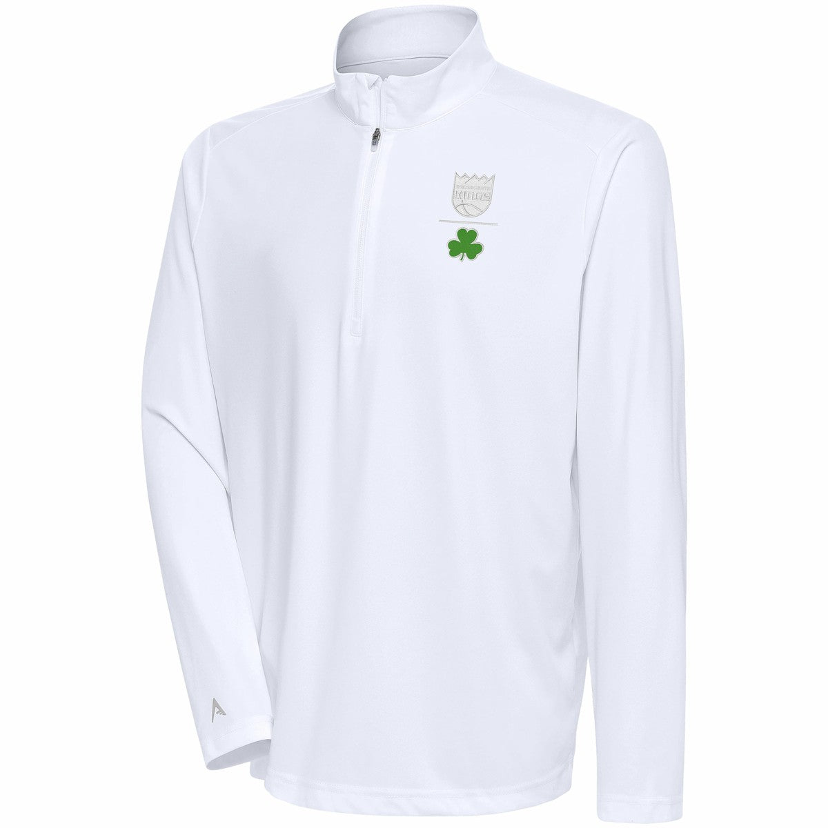 White Sacramento Kings Antigua Shamrock Tribute Quarter-Zip Pullover Top | NBA