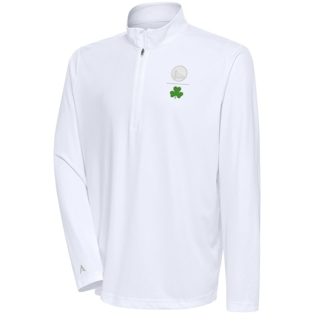 White Golden State Warriors Antigua Shamrock Tribute Quarter-Zip Pullover Top sale | NBA