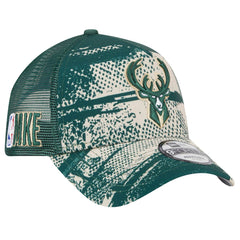 Hunter Green/Cream Milwaukee Bucks Tip Off A-Frame Trucker 9FORTY Adjustable Hat | NBA
