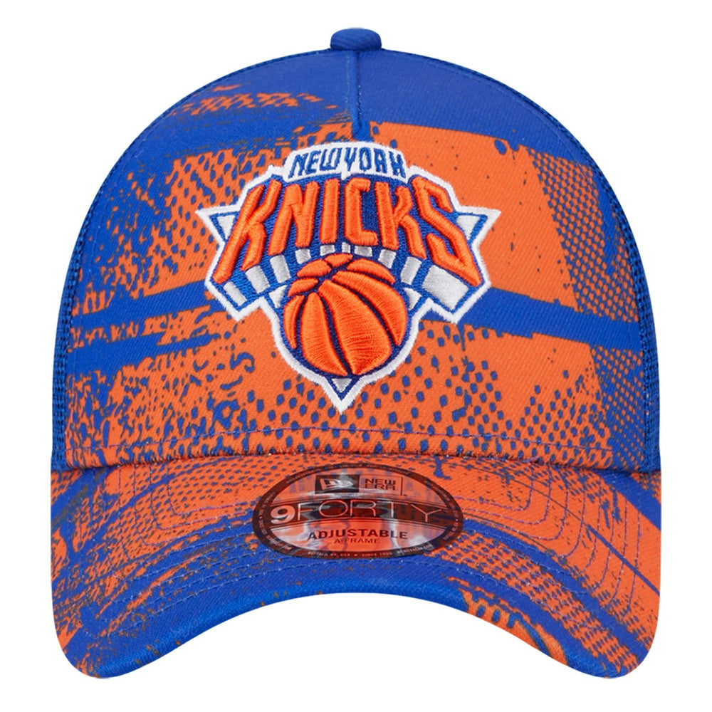 Blue/Orange New York Knicks Tip Off A-Frame Trucker 9FORTY Adjustable Hat | NBA
