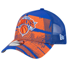 Blue/Orange New York Knicks Tip Off A-Frame Trucker 9FORTY Adjustable Hat | NBA