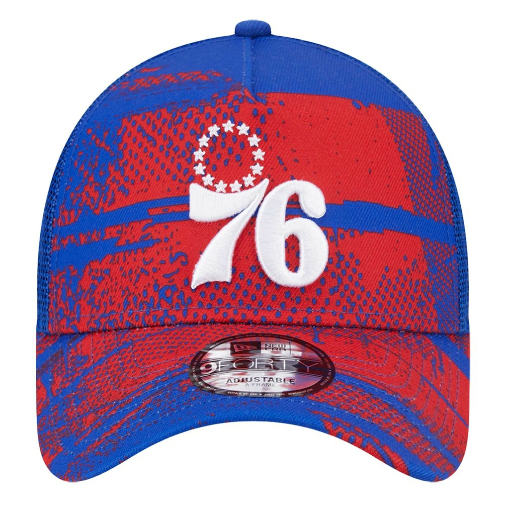 Royal/Red Philadelphia 76ers Tip Off A-Frame Trucker 9FORTY Adjustable Hat | NBA