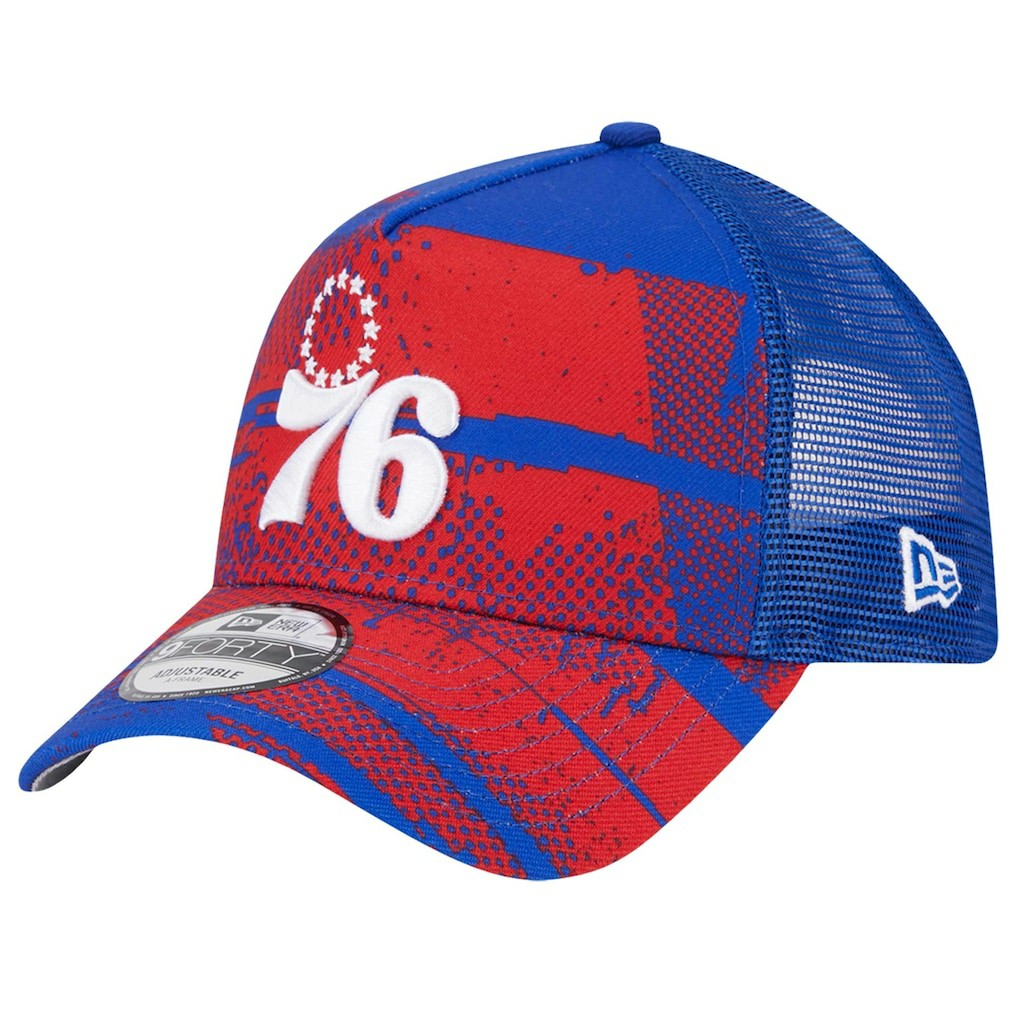 Royal/Red Philadelphia 76ers Tip Off A-Frame Trucker 9FORTY Adjustable Hat | NBA