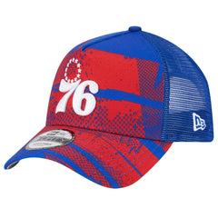 Royal/Red Philadelphia 76ers Tip Off A-Frame Trucker 9FORTY Adjustable Hat | NBA