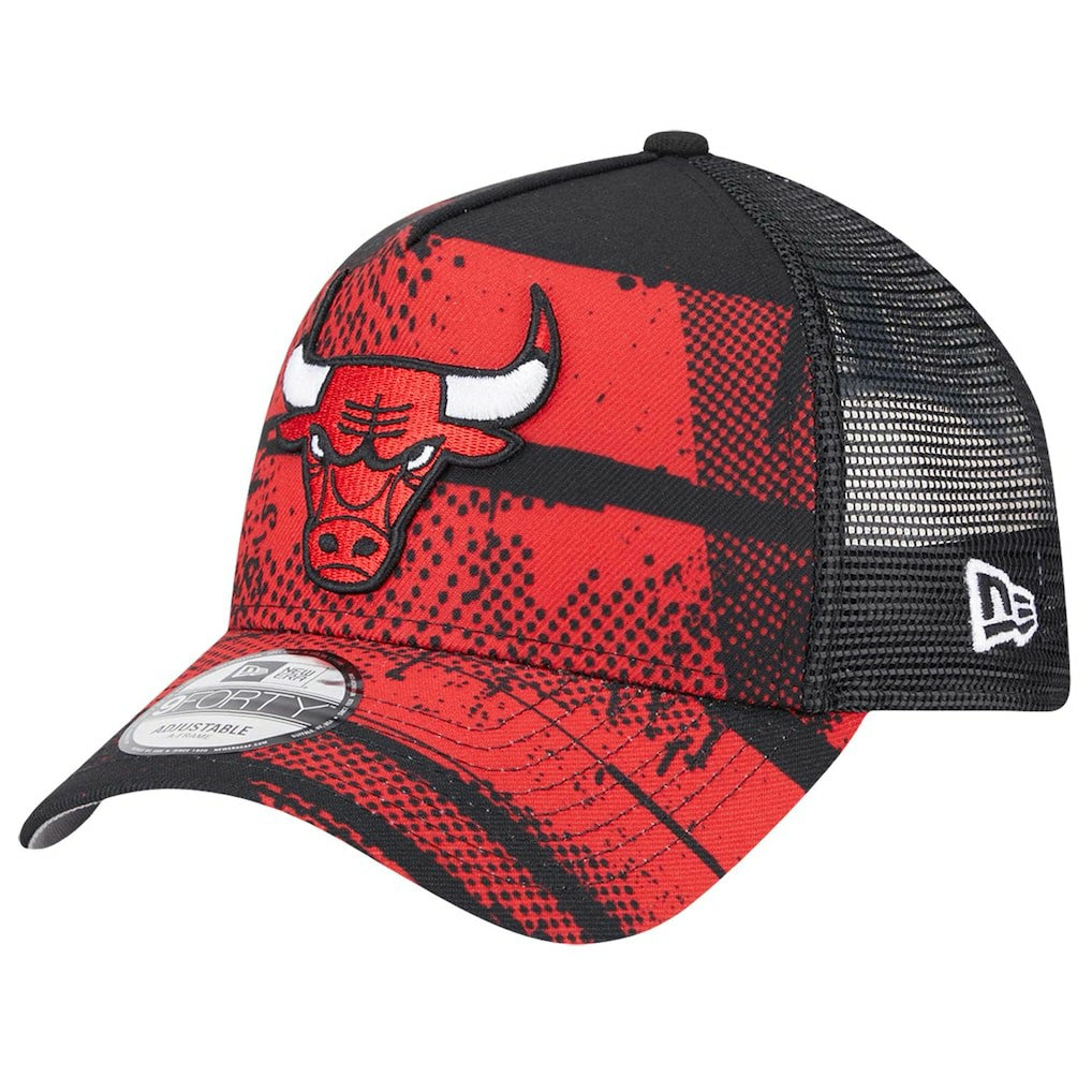 Black/Red Chicago Bulls Tip Off A-Frame Trucker 9FORTY Adjustable Hat | NBA