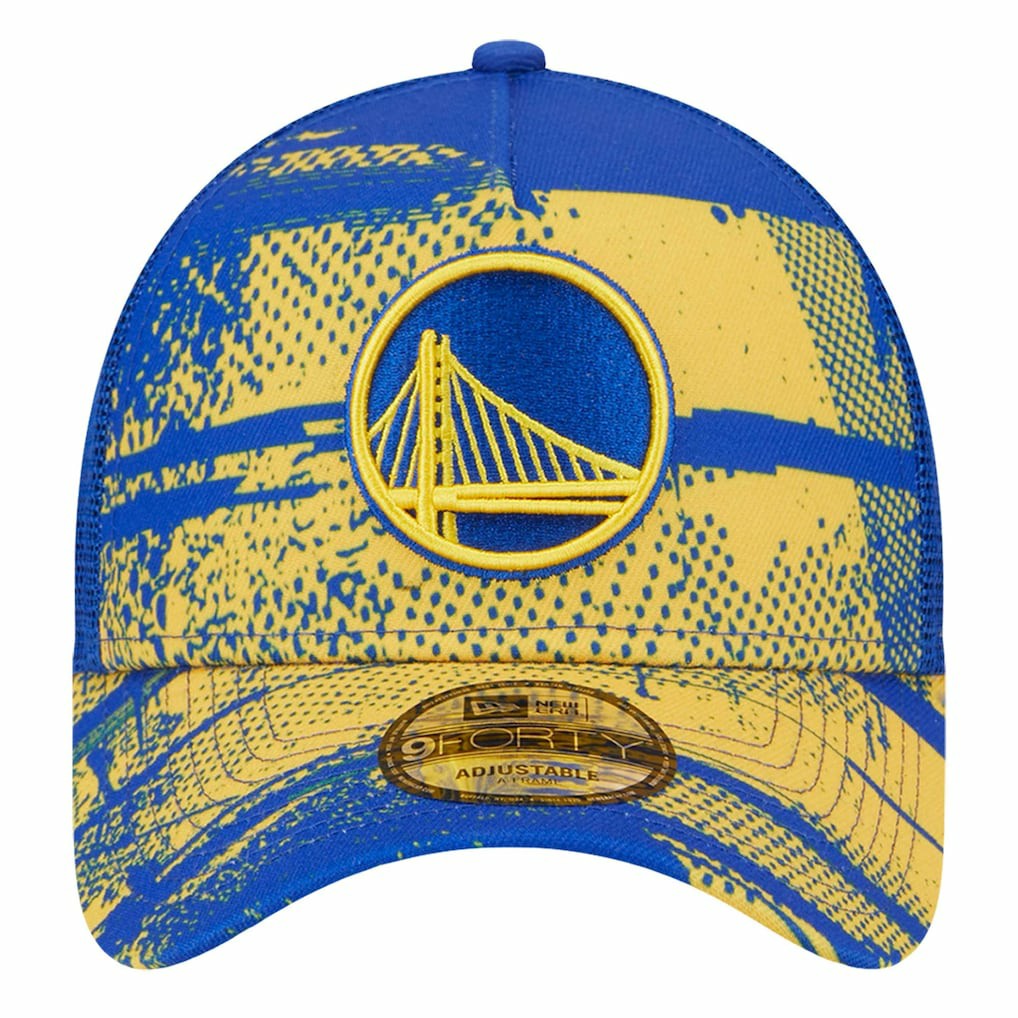 Royal/Gold Golden State Warriors Tip Off A-Frame Trucker 9FORTY Adjustable Hat sale | NBA