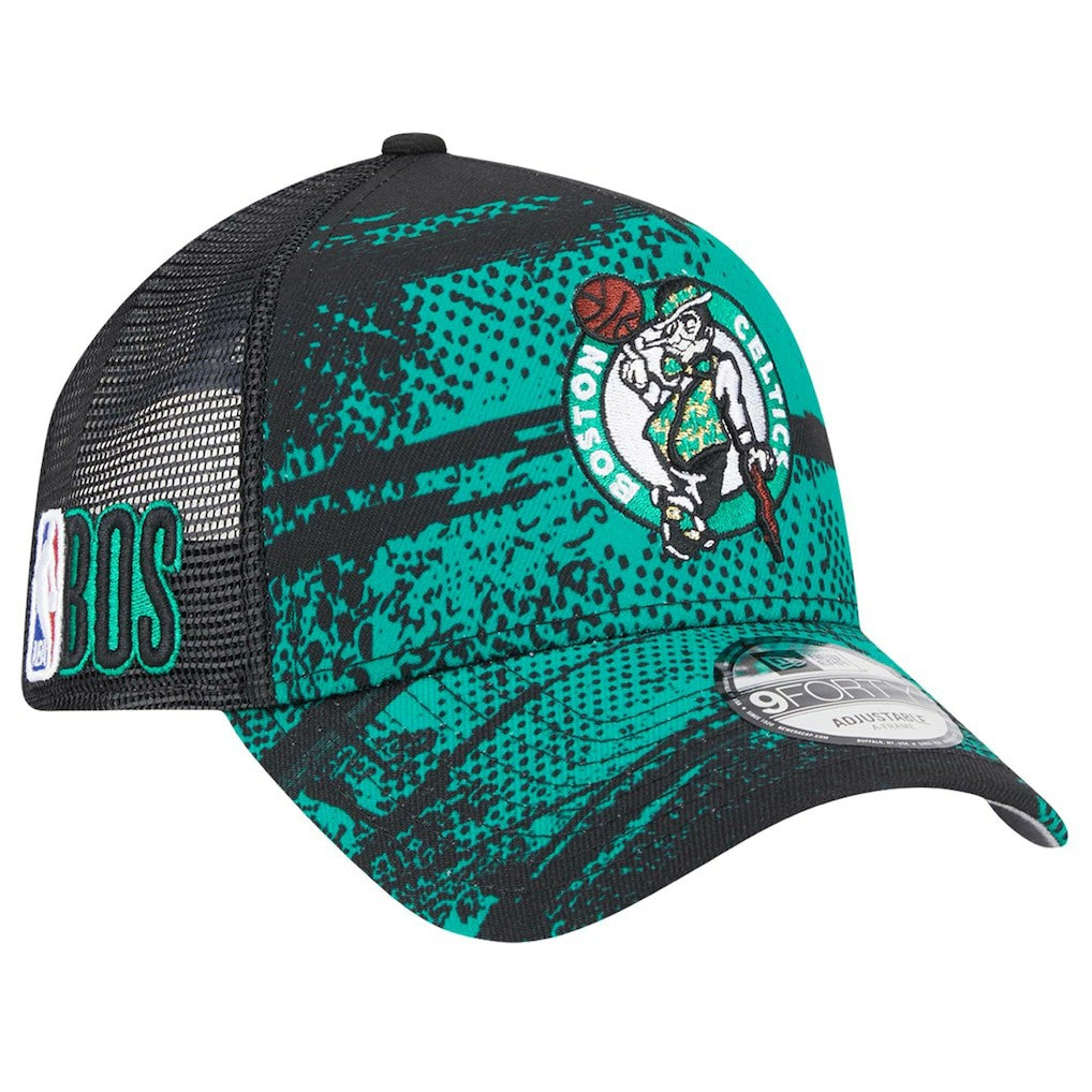Black/Kelly Green Boston Celtics Tip Off A-Frame Trucker 9FORTY Adjustable Hat | NBA