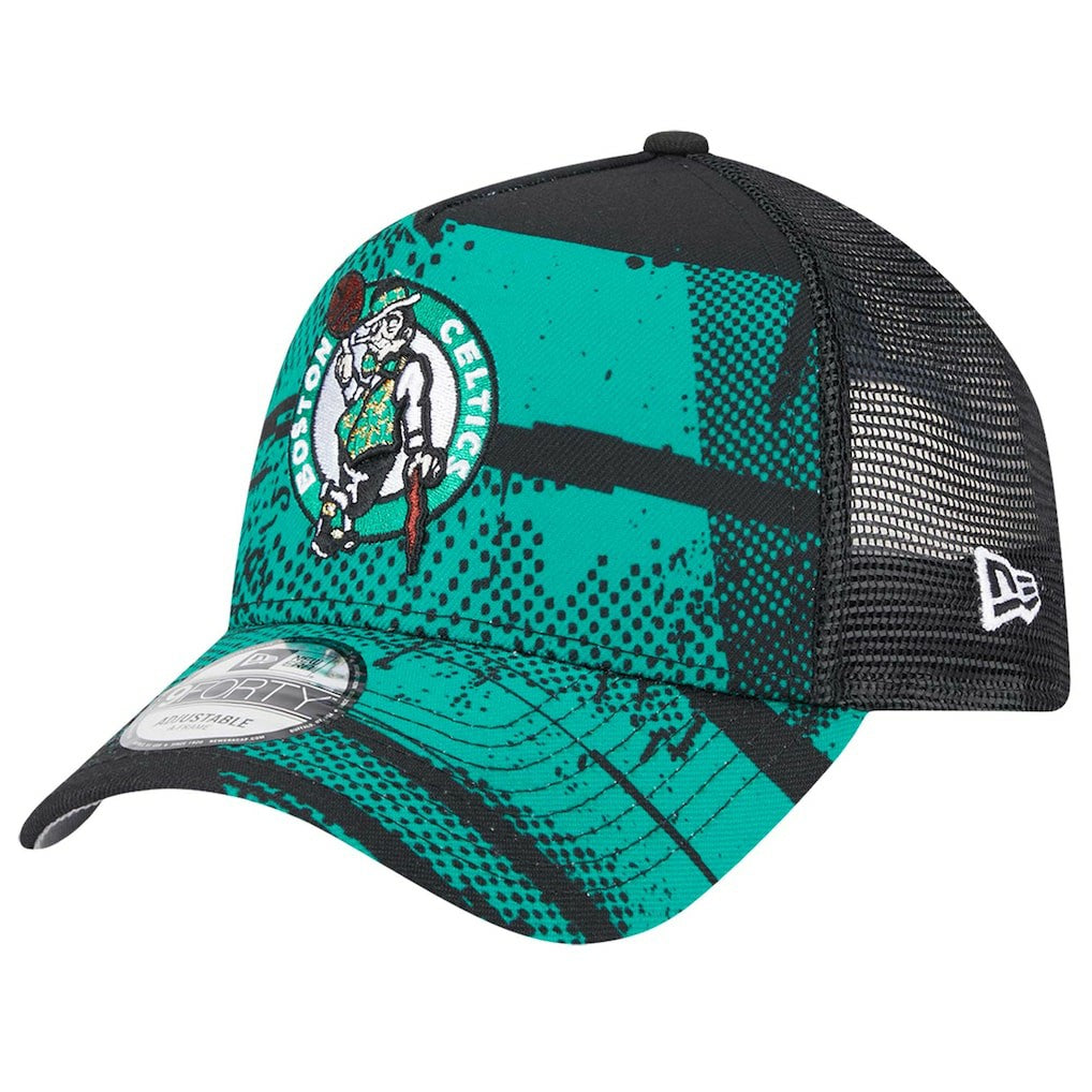 Black/Kelly Green Boston Celtics Tip Off A-Frame Trucker 9FORTY Adjustable Hat | NBA