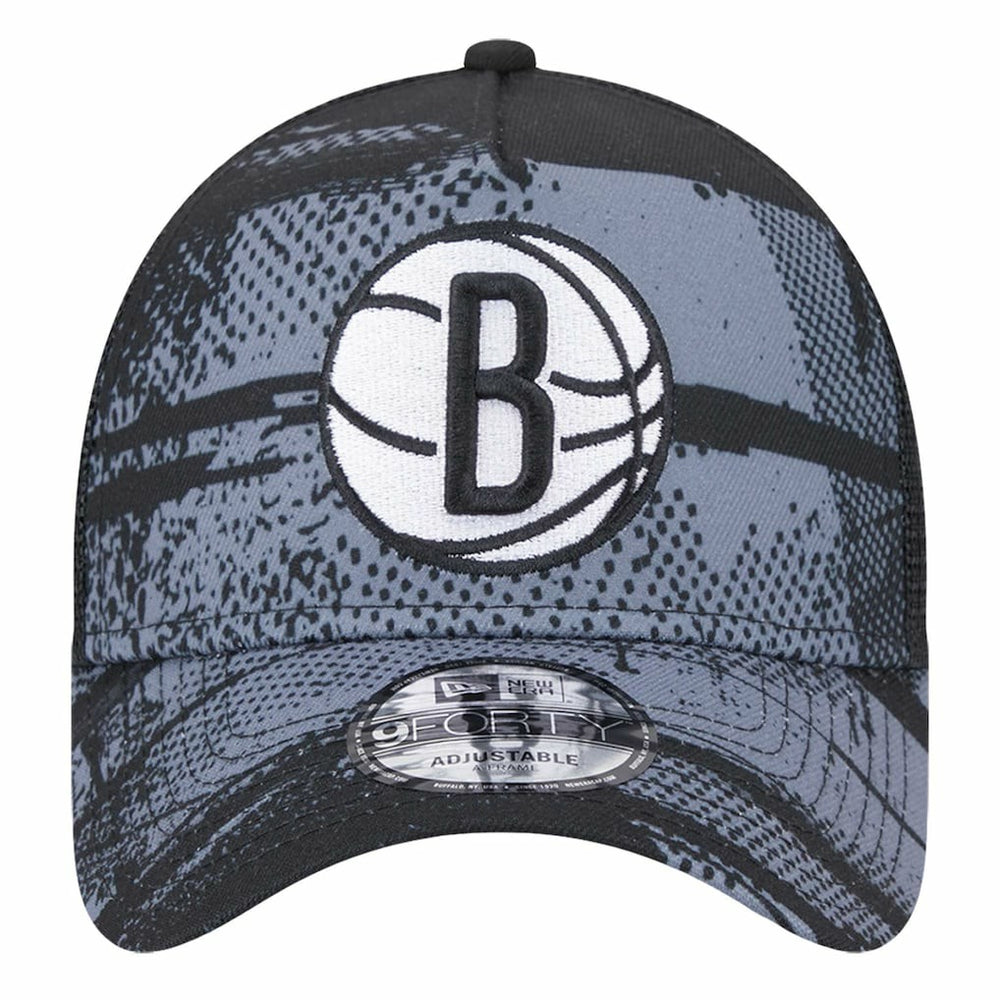 Black/Charcoal Brooklyn Nets Tip Off A-Frame Trucker 9FORTY Adjustable Hat | NBA