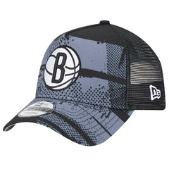 Black/Charcoal Brooklyn Nets Tip Off A-Frame Trucker 9FORTY Adjustable Hat | NBA