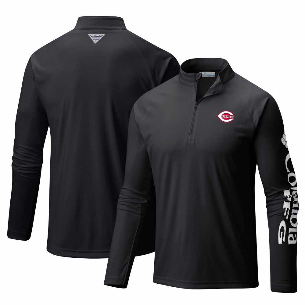 Cincinnati Reds Columbia Terminal Tackle Omni-Shade Raglan Quarter-Zip Pullover Top - MLB Pullover