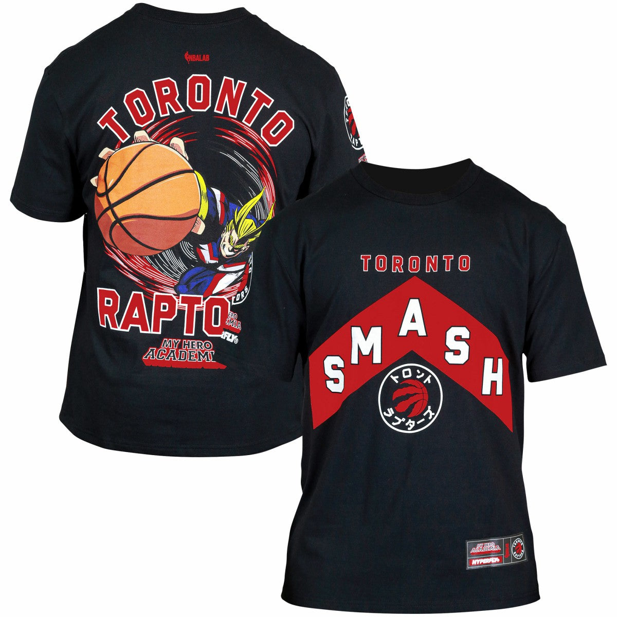 Black Toronto Raptors Hyperfly Unisex NBA x My Hero Academia All Might Smash T-Shirt | NBA