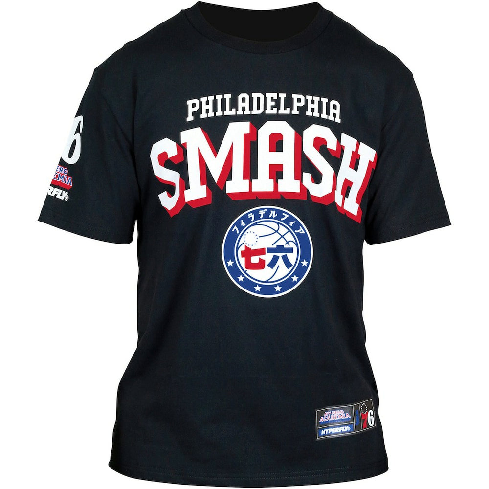 Black Philadelphia 76ers Hyperfly Unisex NBA x My Hero Academia All Might Smash T-Shirt | NBA