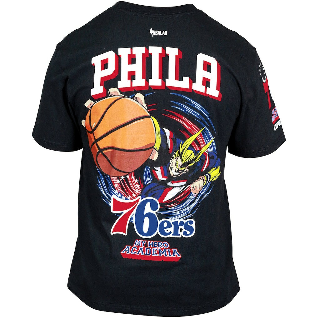 Black Philadelphia 76ers Hyperfly Unisex NBA x My Hero Academia All Might Smash T-Shirt | NBA