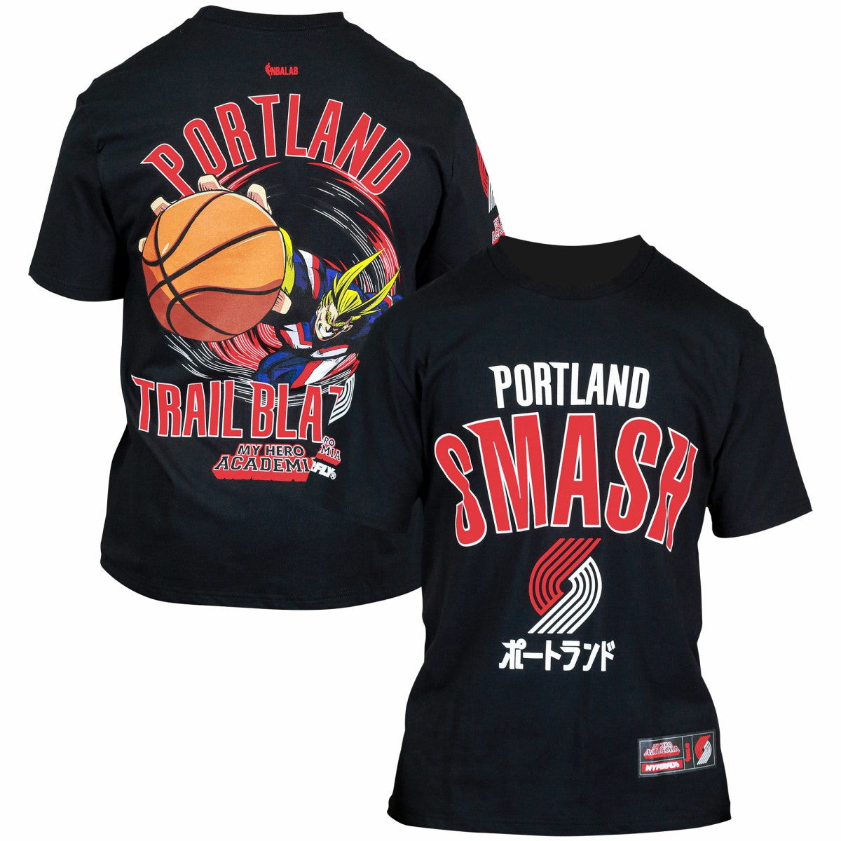 Black Portland Trail Blazers Hyperfly Unisex NBA x My Hero Academia All Might Smash T-Shirt | NBA