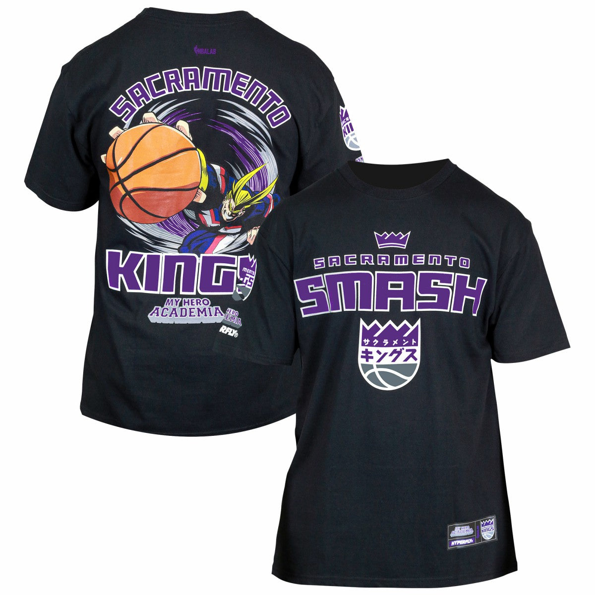 Black Sacramento Kings Hyperfly Unisex NBA x My Hero Academia All Might Smash T-Shirt | NBA