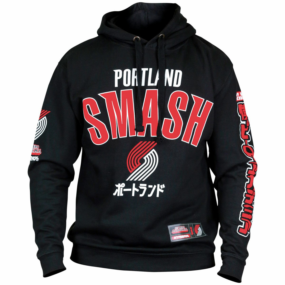 Black Portland Trail Blazers Hyperfly Unisex NBA x My Hero Academia All Might Smash Pullover Hoodie | NBA