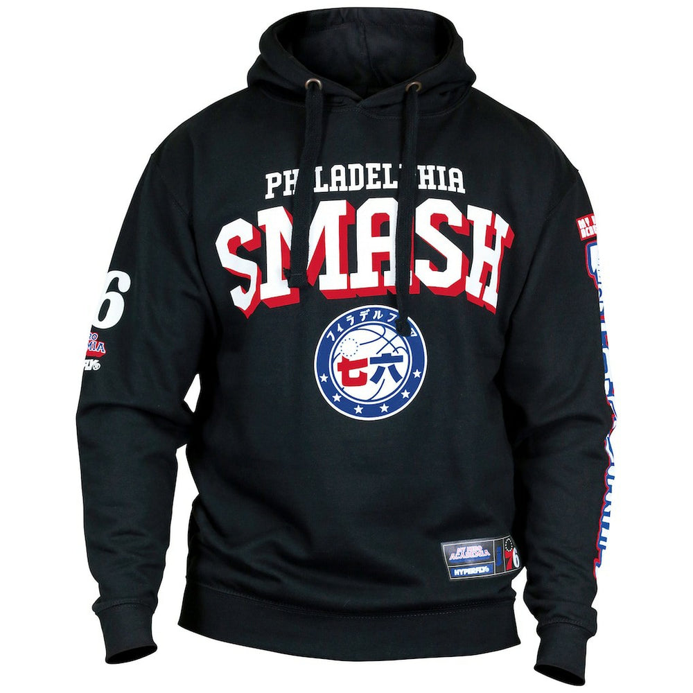 Black Philadelphia 76ers Hyperfly Unisex NBA x My Hero Academia All Might Smash Pullover Hoodie | NBA