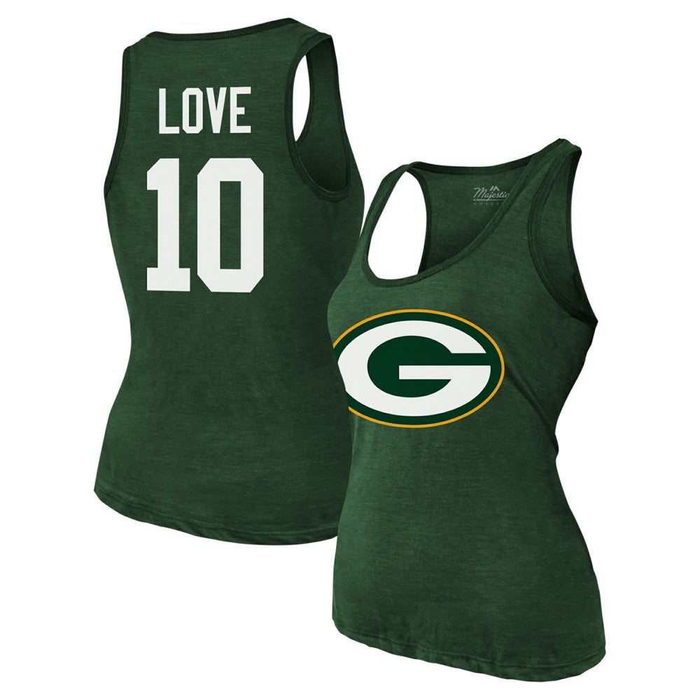 Green Bay Packers Jordan Love  Majestic Threads Women's Name & Number Tri-Blend Tank Top | NFL New