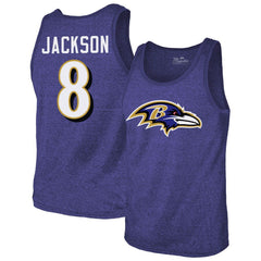 Baltimore Ravens Lamar Jackson  Majestic Threads Tri-Blend Player Name & Number Tank Top | NFL Outlet