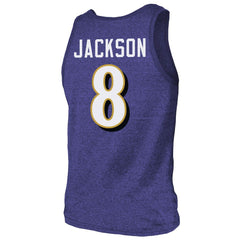 Baltimore Ravens Lamar Jackson  Majestic Threads Tri-Blend Player Name & Number Tank Top | NFL Outlet