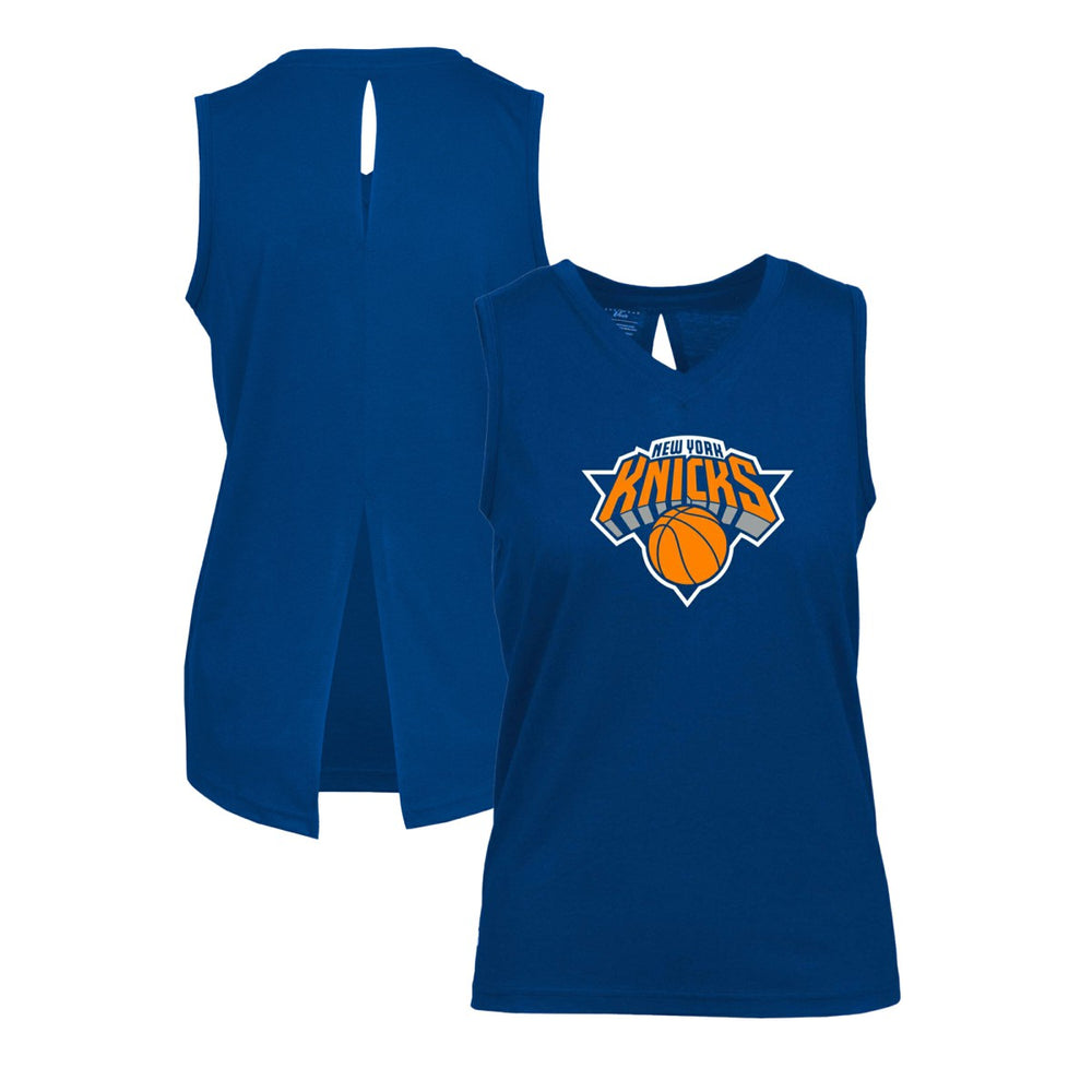 Blue New York Knicks Levelwear Women's Paisley Core V-Neck Tank Top | NBA