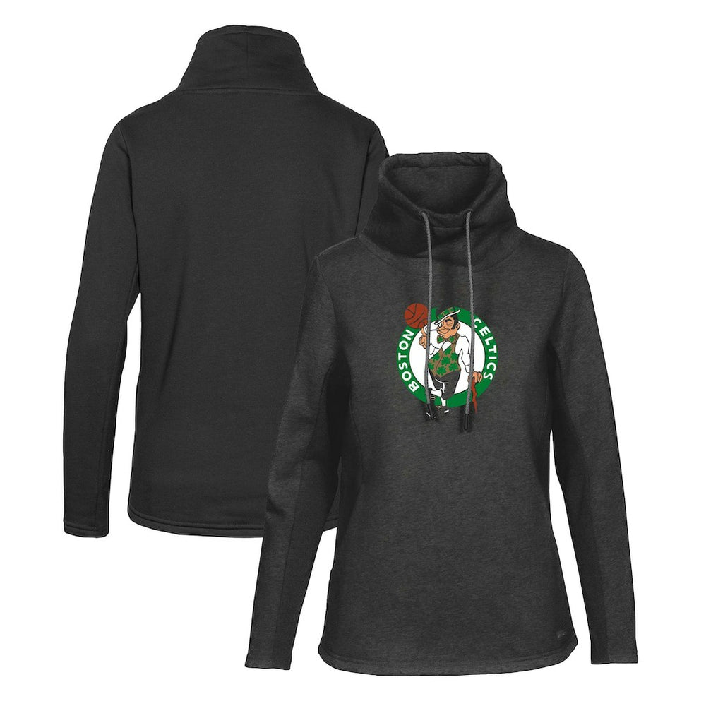 Black Boston Celtics Levelwear Women's Loop Core Funnel Neck Pullover Sweatshirt | NBA