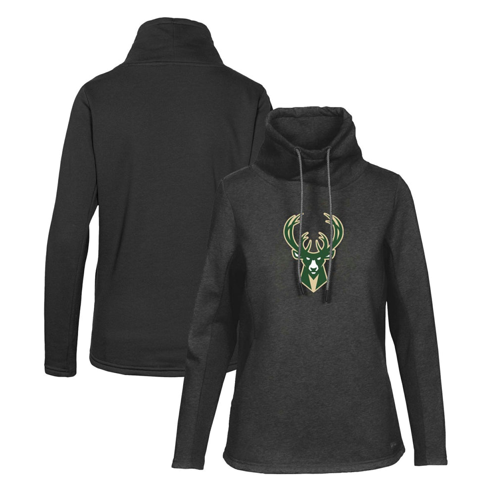 Black Milwaukee Bucks Levelwear Women's Loop Core Funnel Neck Pullover Sweatshirt | NBA