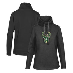 Black Milwaukee Bucks Levelwear Women's Loop Core Funnel Neck Pullover Sweatshirt | NBA