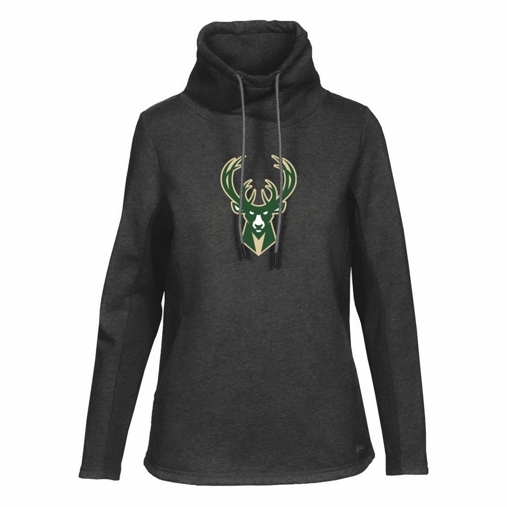 Black Milwaukee Bucks Levelwear Women's Loop Core Funnel Neck Pullover Sweatshirt | NBA