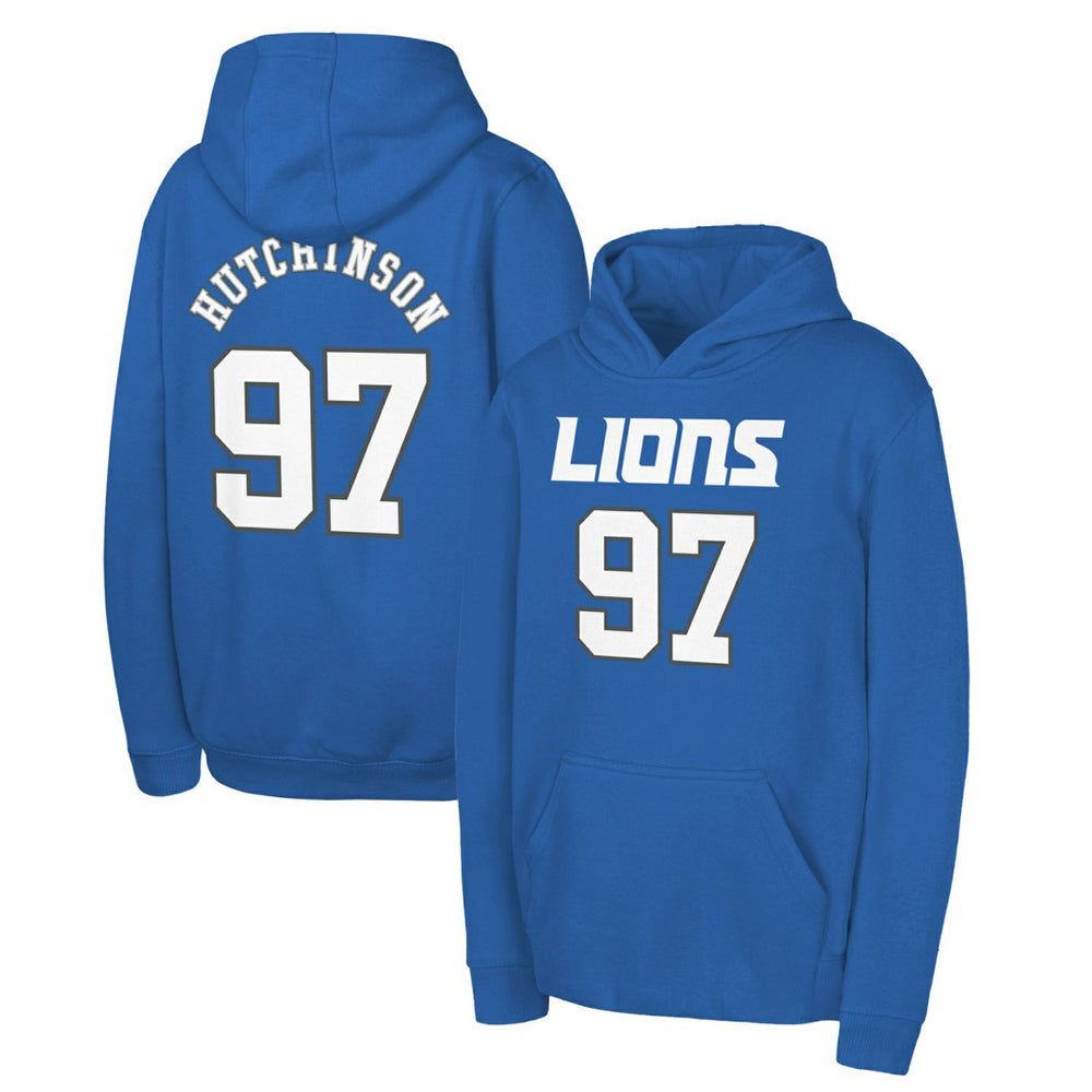 Detroit Lions Aidan Hutchinson  Youth Mainliner Player Name & Number Pullover Hoodie | NFL Online