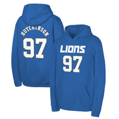 Detroit Lions Aidan Hutchinson  Youth Mainliner Player Name & Number Pullover Hoodie | NFL Online