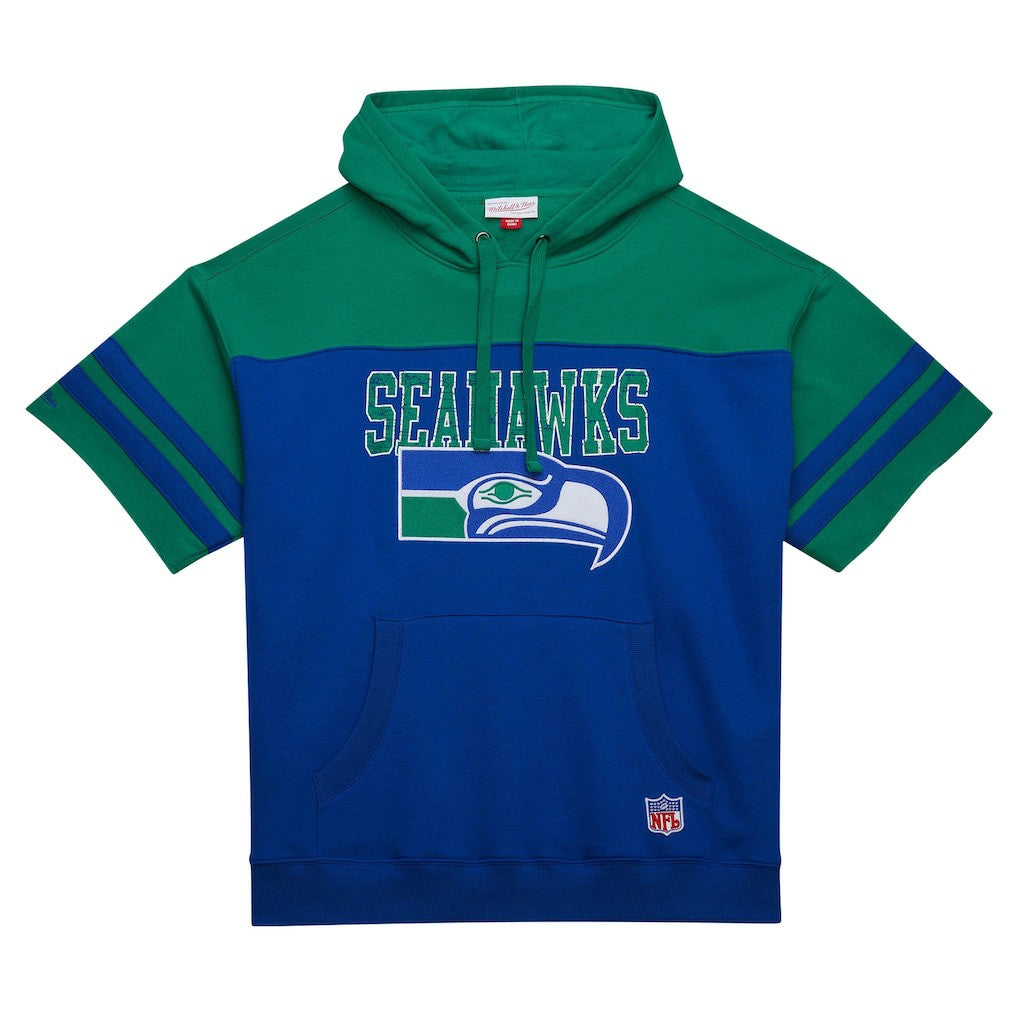 Seattle Seahawks Off Field Vintage Logo Short Sleeve Pullover Hoodie | NFL Discount