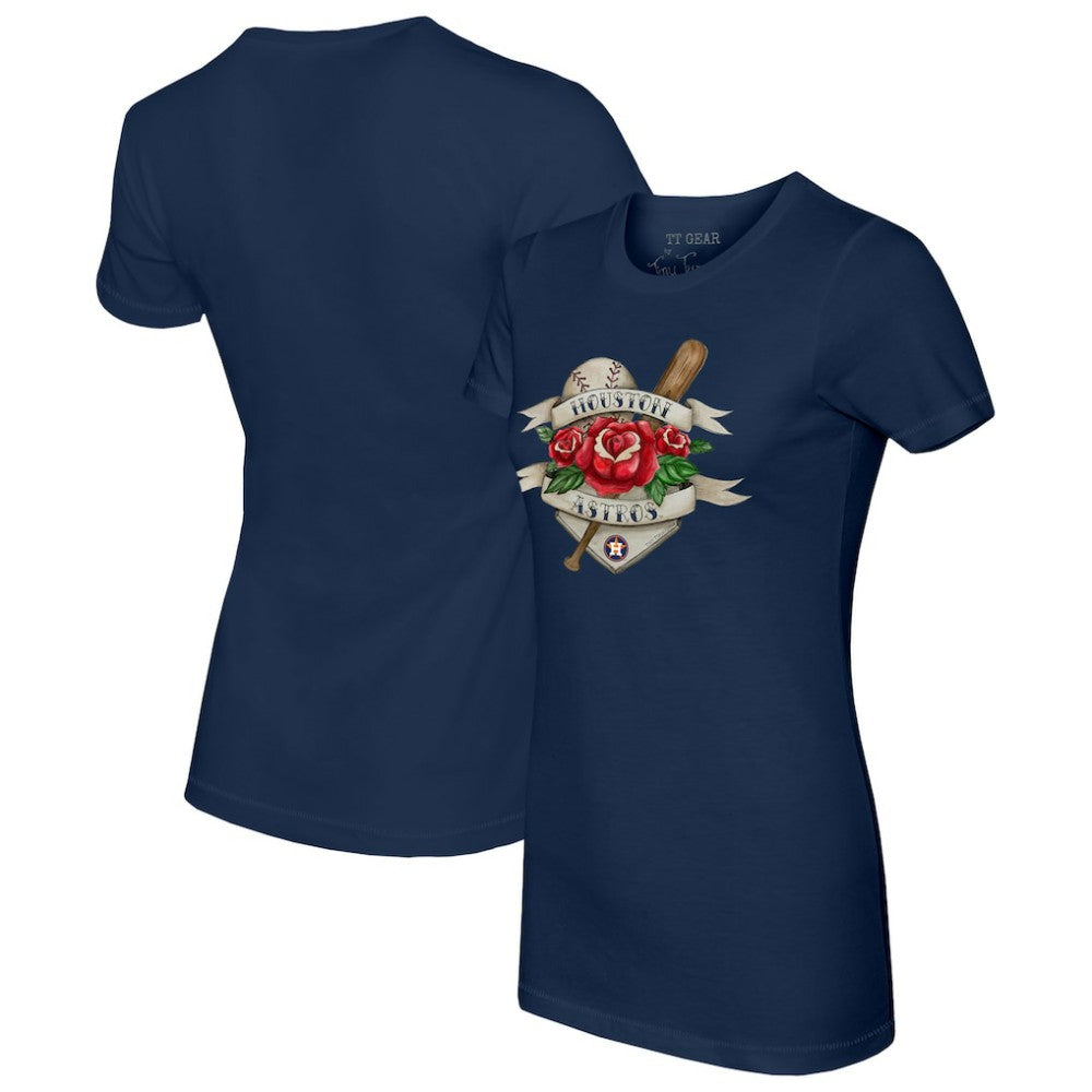 Houston Astros Tiny Turnip Women's American Traditional Rose T-Shirt - MLB T-shirts