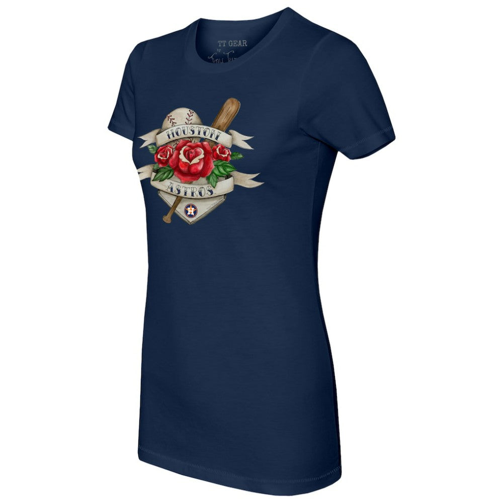 Houston Astros Tiny Turnip Women's American Traditional Rose T-Shirt - MLB T-shirts