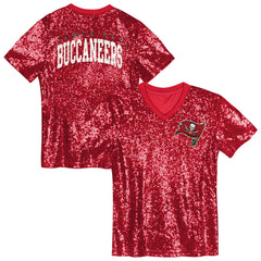 Tampa Bay Buccaneers Girls Youth Wordmark Sequin V-Neck Top | NFL Outlet
