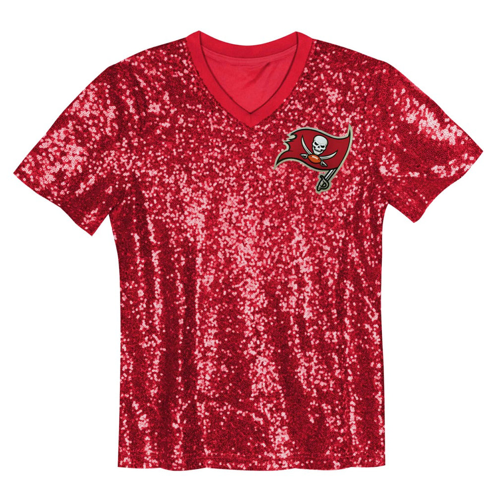 Tampa Bay Buccaneers Girls Youth Wordmark Sequin V-Neck Top | NFL Outlet