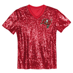 Tampa Bay Buccaneers Girls Youth Wordmark Sequin V-Neck Top | NFL Outlet