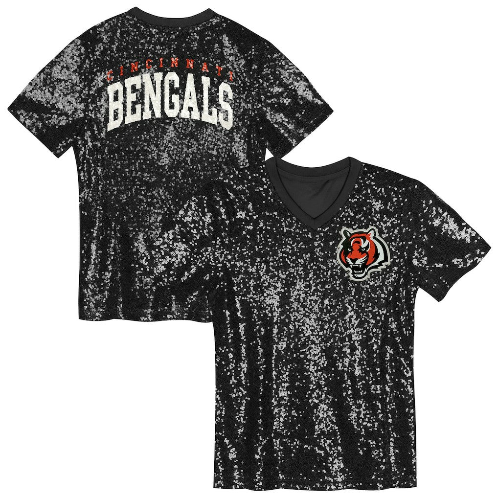 Cincinnati Bengals Girls Youth Wordmark Sequin V-Neck Top | NFL US