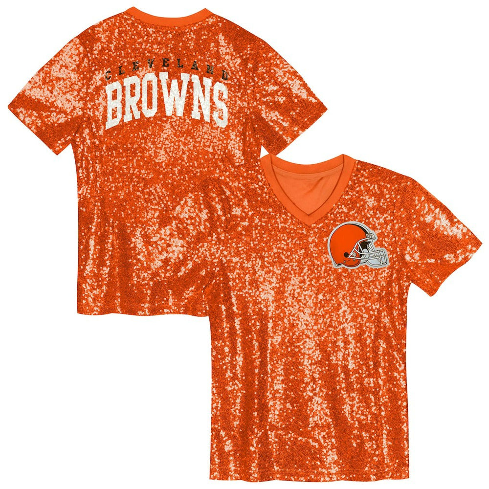 Cleveland Browns Girls Youth Wordmark Sequin V-Neck Top | NFL On sale