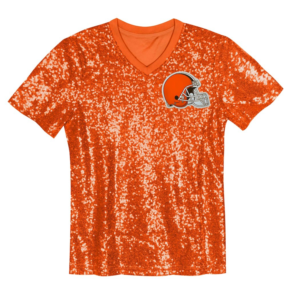 Cleveland Browns Girls Youth Wordmark Sequin V-Neck Top | NFL On sale