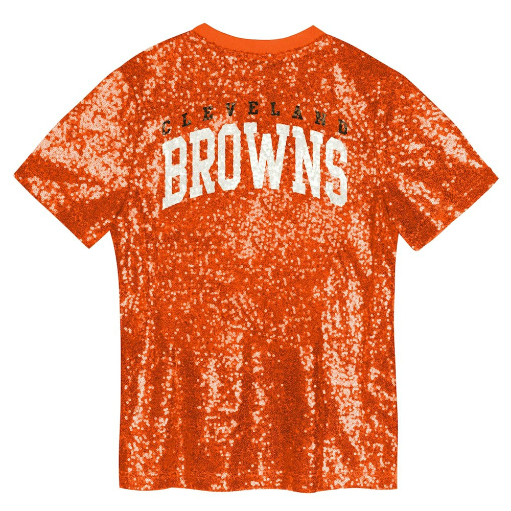 Cleveland Browns Girls Youth Wordmark Sequin V-Neck Top | NFL On sale