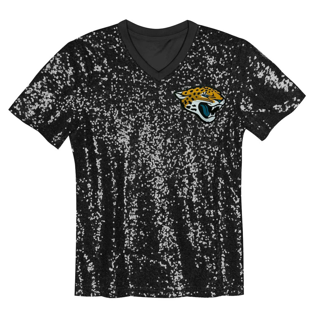 Jacksonville Jaguars Girls Youth Wordmark Sequin V-Neck Top | NFL Discount
