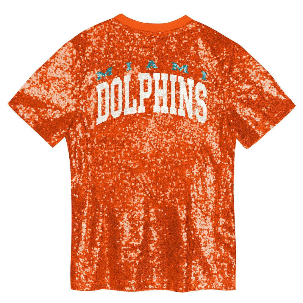 Miami Dolphins Girls Youth Wordmark Sequin V-Neck Top | NFL Hot