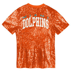 Miami Dolphins Girls Youth Wordmark Sequin V-Neck Top | NFL Hot