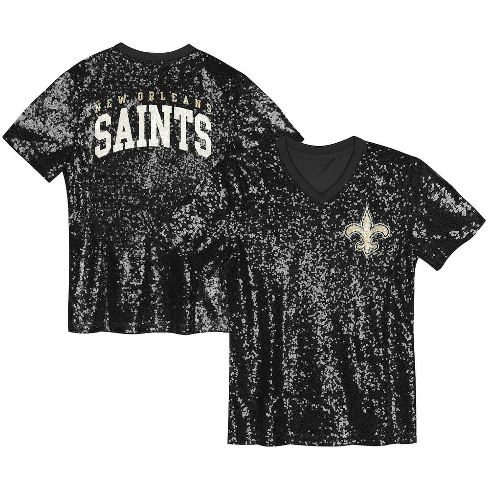 New Orleans Saints Girls Youth Wordmark Sequin V-Neck Top | NFL Online