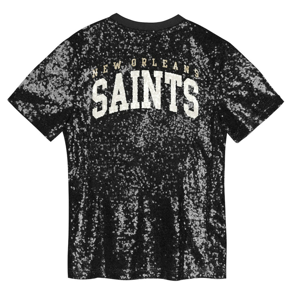 New Orleans Saints Girls Youth Wordmark Sequin V-Neck Top | NFL Online
