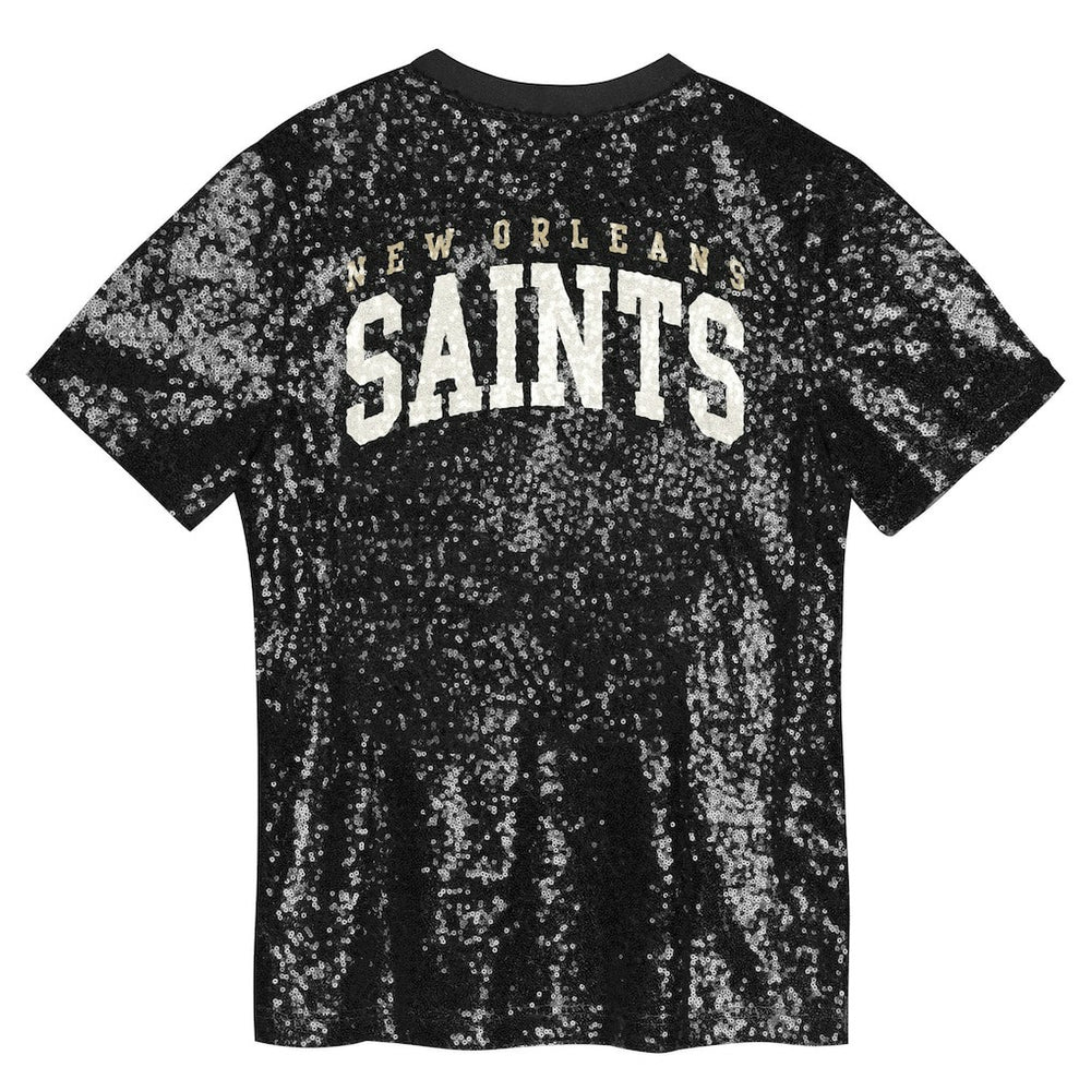 New Orleans Saints Girls Youth Wordmark Sequin V-Neck Top | NFL Online